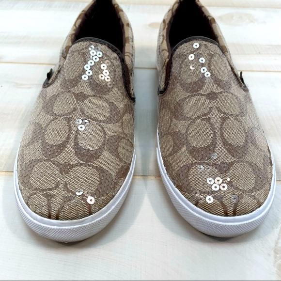 Coach Signature Kivy Brown Sequin Sneakers 9B - Picture 7 of 9